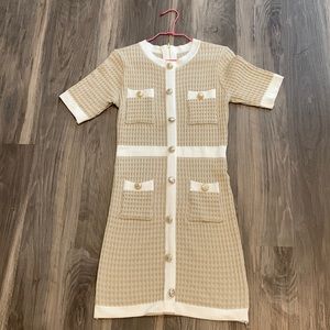 Tweed-like elegant colorblock dress